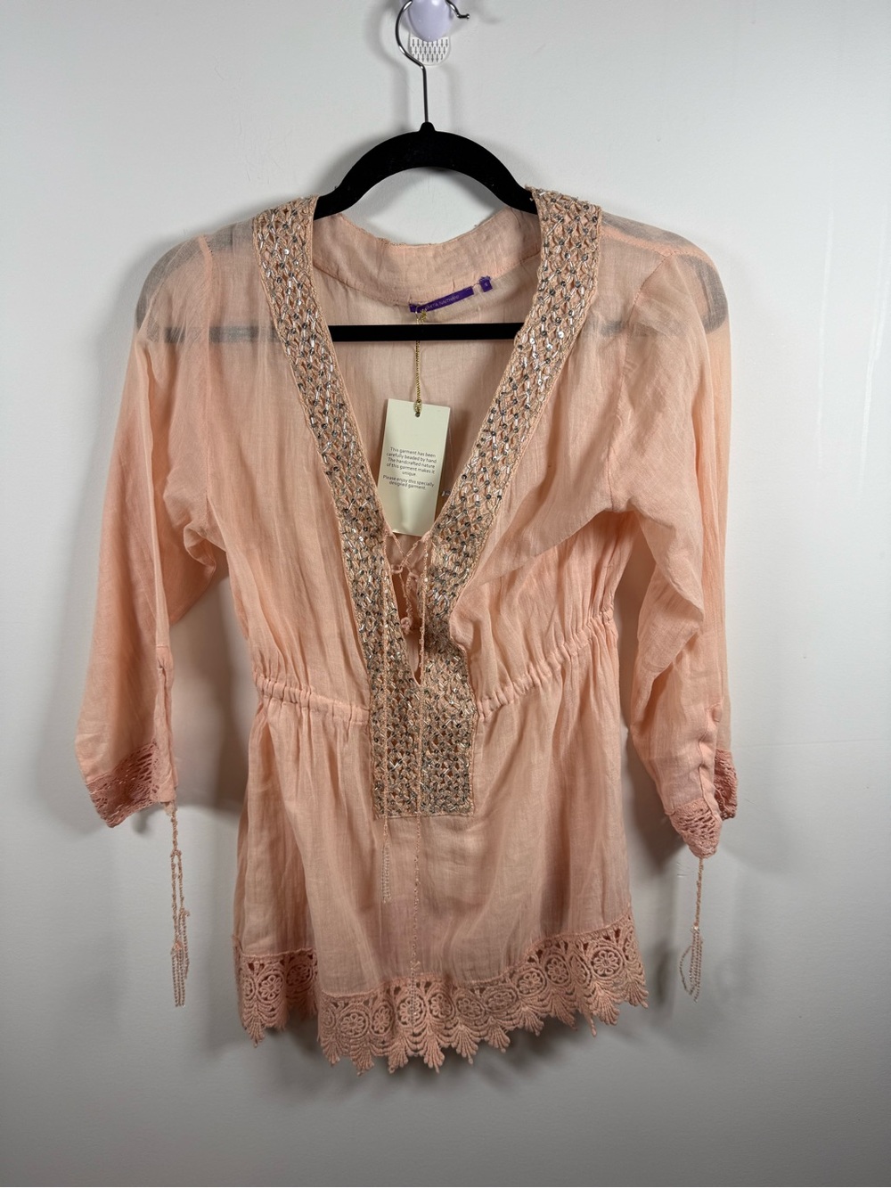 AMITA NAITHANI | BNWT Pink Boho Beaded Blouse Size S